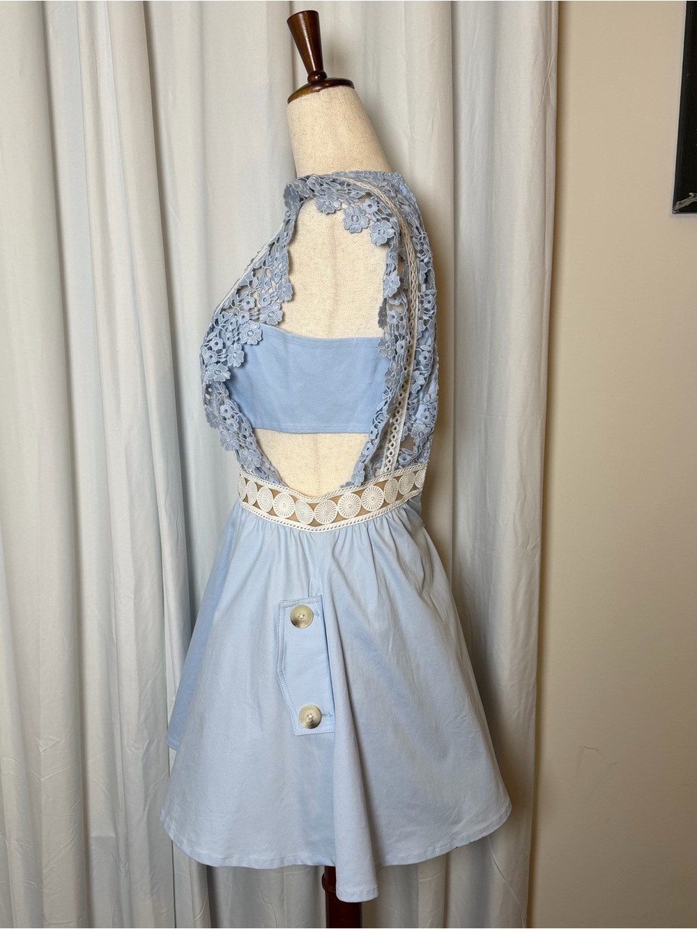Self-Portrait Floral Vine Mini Dress Blue Guipure Lace Pockets Size US 2 - Picture 13 of 16